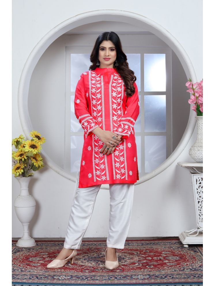     			Aika Rayon Embroidered A-line Women's Kurti - Red ( Pack of 1 )