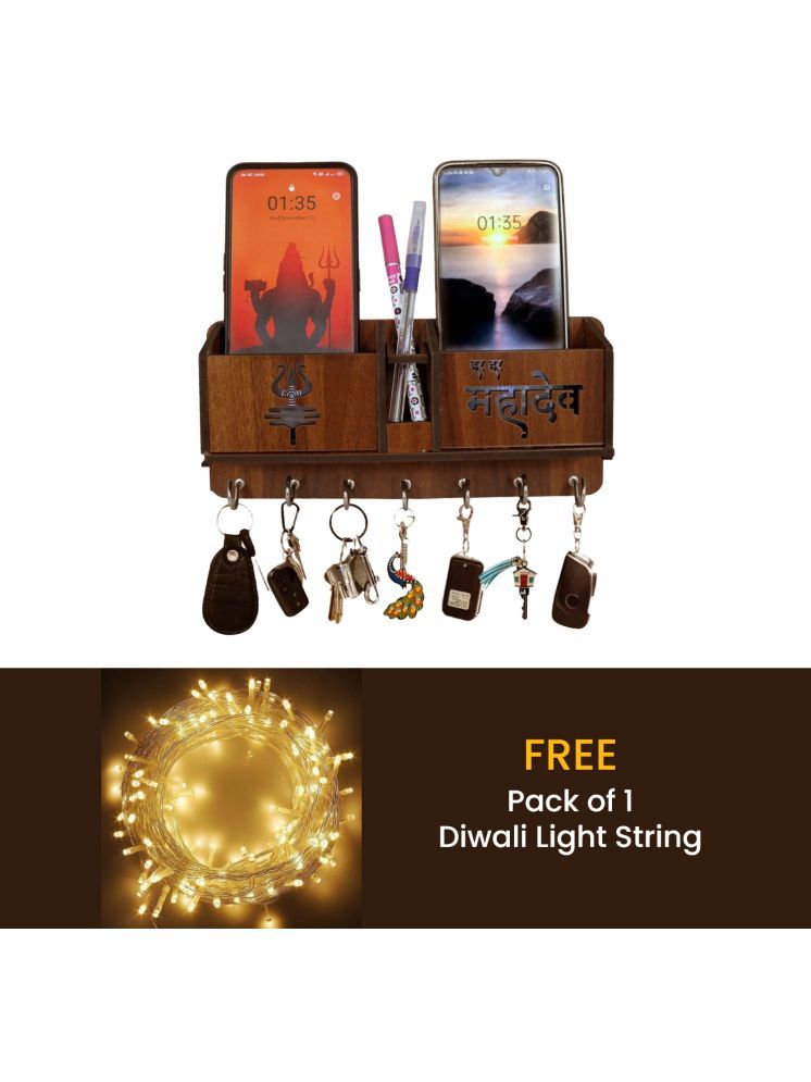     			DIGIMATE Wall Mobile Holders Stand for Home(Brown) with Diwali String Light (3meter) (Pack of 1)