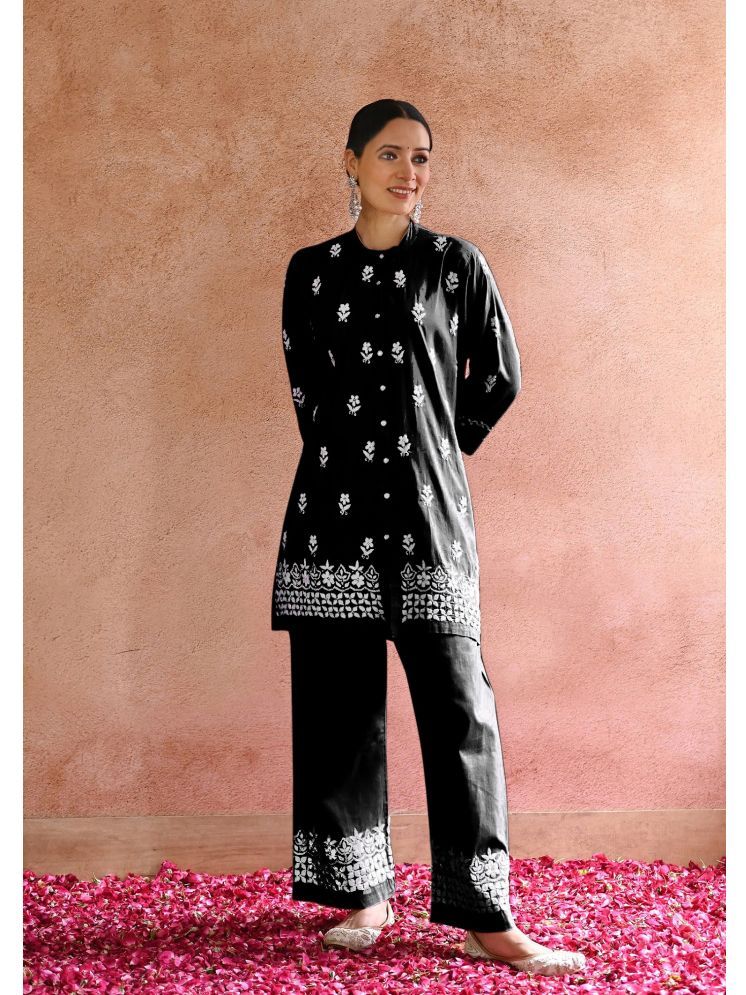     			JULEE Rayon Embroidered Kurti With Palazzo Women's Stitched Salwar Suit - Black ( Pack of 1 )