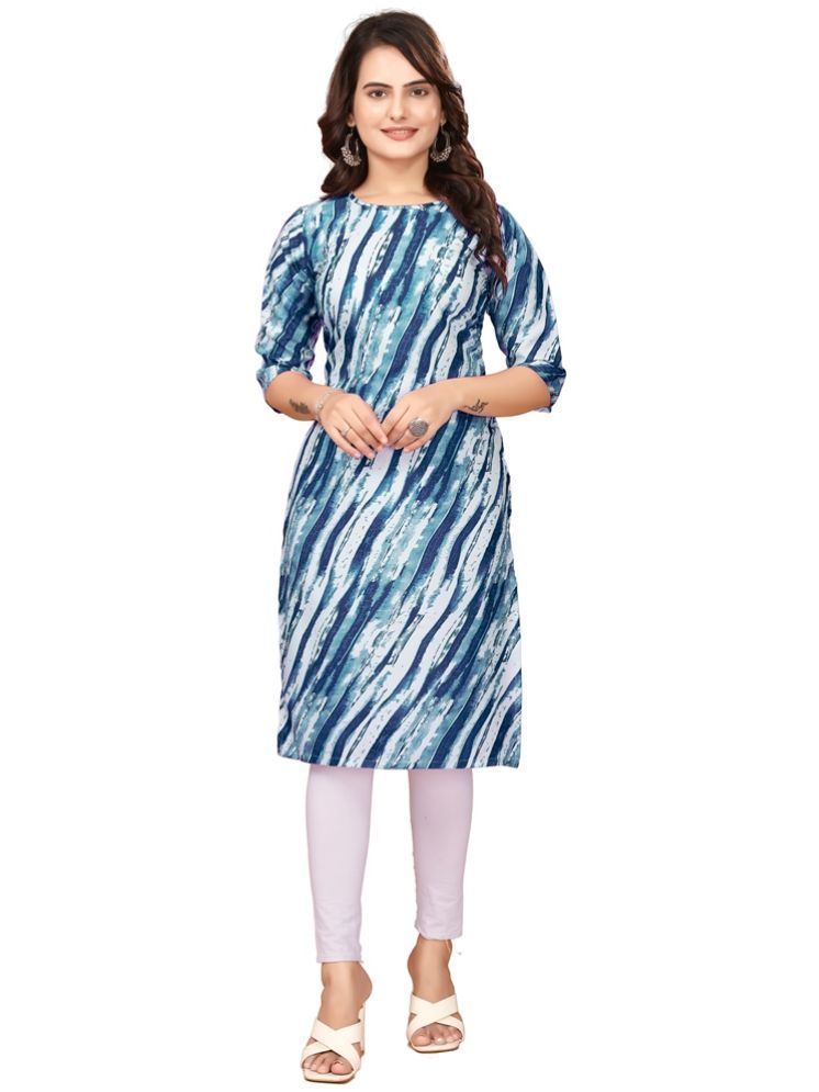     			KHODAAL KRUPA CREATION Crepe Printed Straight Women's Kurti - Blue ( Pack of 1 )