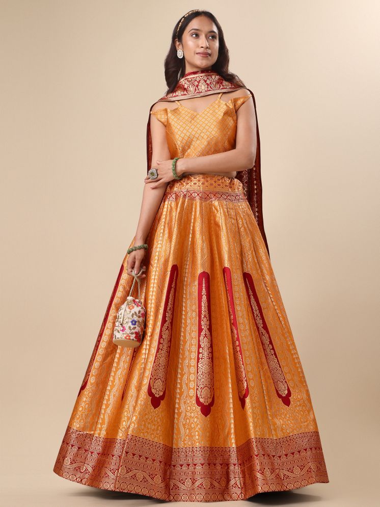     			PURVAJA Yellow Jacquard Circular Semi Stitched Lehenga Single