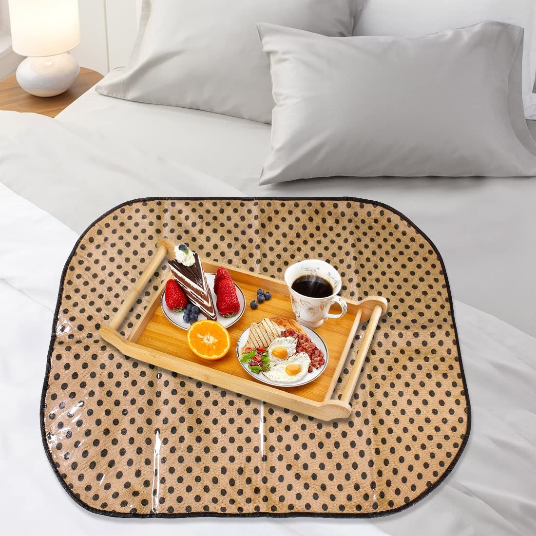     			PrettyKrafts Bed Server for Home or Travel Purpose, Food Mats, Bedsheet Protector, Good for 6 Pax, Large Size, Polka Grey