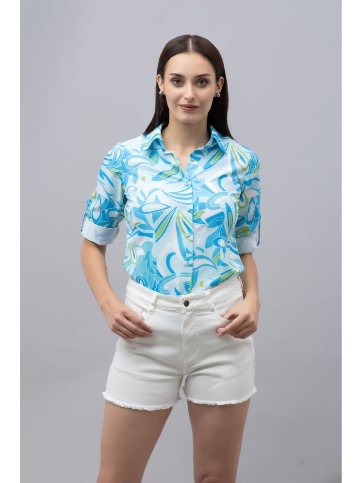     			Purys Turquoise Linen Women's Shirt Style Top ( Pack of 1 )