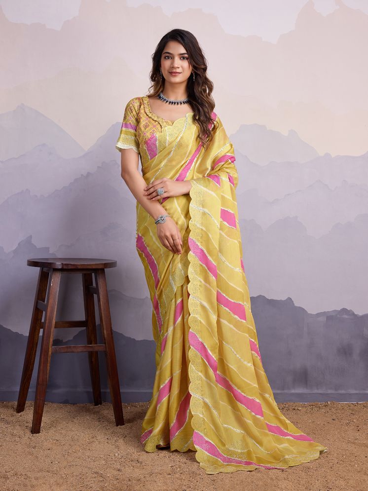     			Rekha Maniyar Chiffon Printed Saree With Blouse Piece - Mustard ( Pack of 1 )