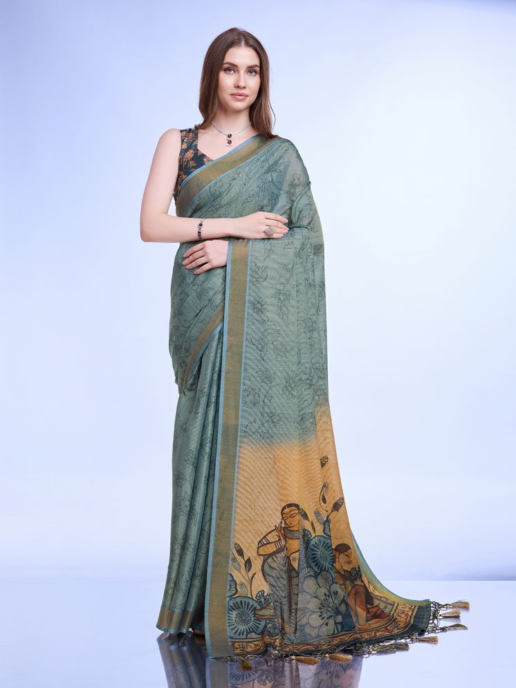     			Rekha Maniyar Silk Printed Saree With Blouse Piece - Grey Melange ( Pack of 1 )