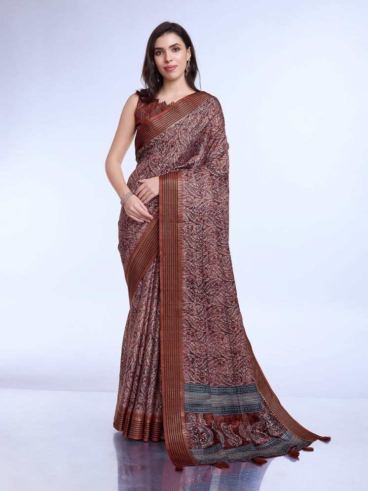     			Rekha Maniyar Silk Printed Saree With Blouse Piece - Maroon ( Pack of 1 )