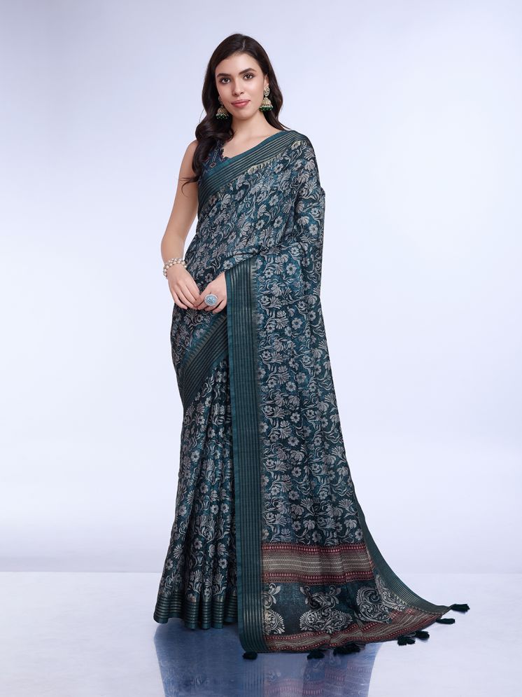     			Rekha Maniyar Silk Printed Saree With Blouse Piece - Blue ( Pack of 1 )