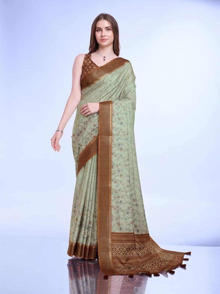     			Rekha Maniyar Silk Printed Saree With Blouse Piece - Sea Green ( Pack of 1 )