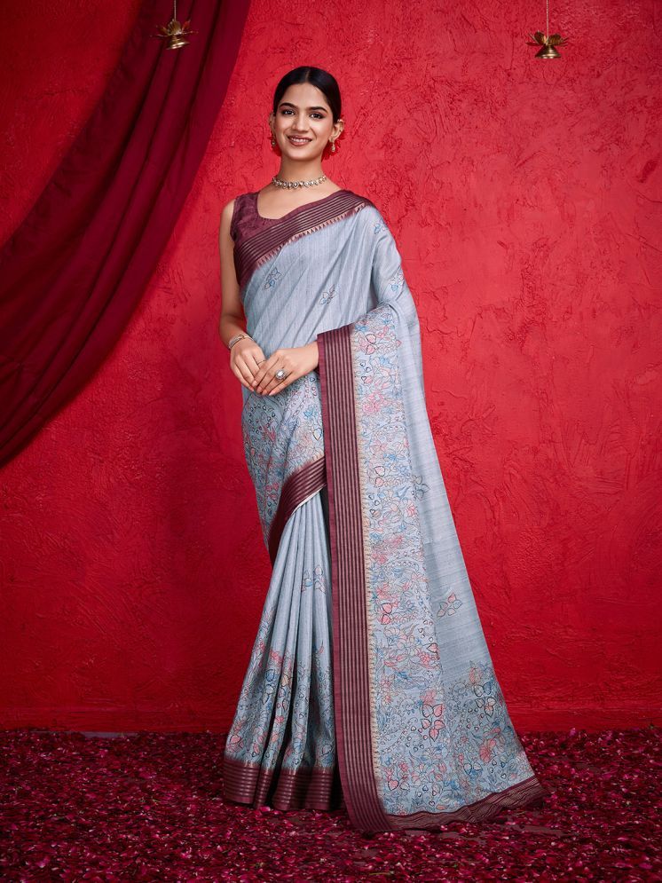     			Rekha Maniyar Silk Printed Saree With Blouse Piece - Grey ( Pack of 1 )