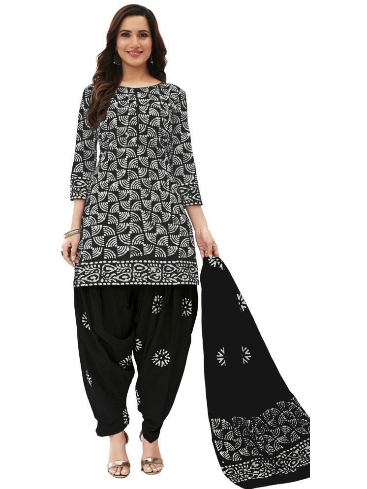     			SIMMU Cotton Printed Kurti With Patiala Women's Stitched Salwar Suit - Black ( Pack of 1 )