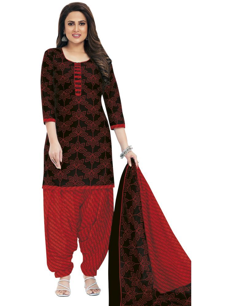     			SIMMU Cotton Printed Kurti With Patiala Women's Stitched Salwar Suit - Black ( Pack of 1 )