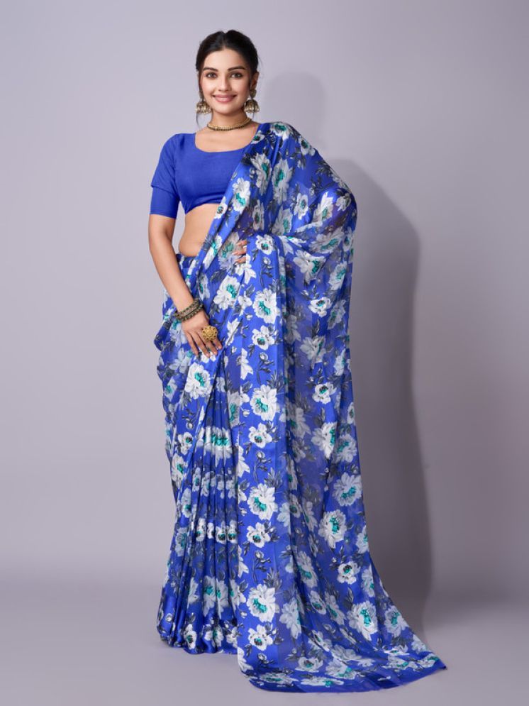     			Sanjana Silk Georgette Printed Saree With Blouse Piece - Indigo ( Pack of 1 )