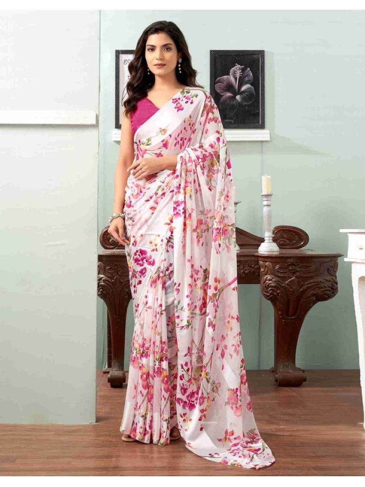     			Sanwariya Silk Georgette Printed Saree With Blouse Piece - Pink ( Pack of 1 )