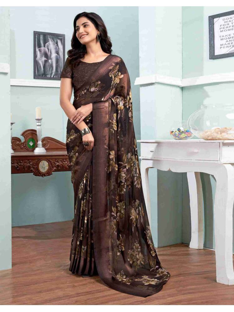     			Sanwariya Silk Georgette Printed Saree With Blouse Piece - Brown ( Pack of 1 )