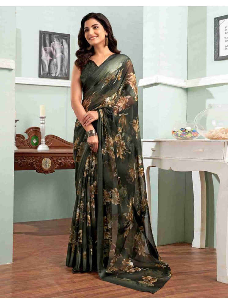     			Sanwariya Silk Georgette Printed Saree With Blouse Piece - Green ( Pack of 1 )