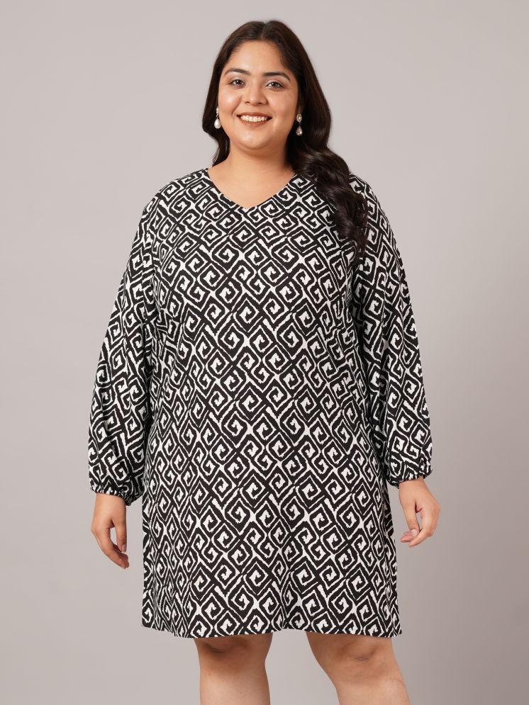     			VINAAN Rayon Printed Knee Length Women's A-line Dress - Black ( Pack of 1 )