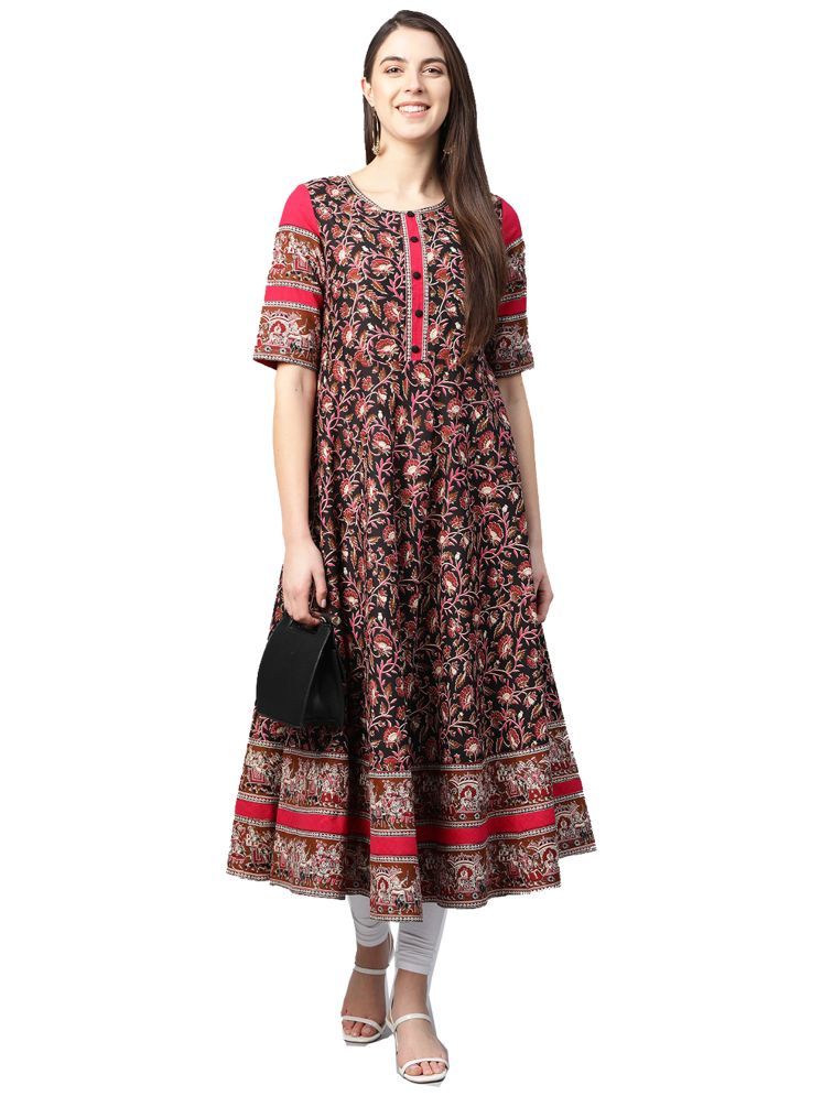     			Yash Gallery Cotton Printed Anarkali Women's Kurti - Black ( Pack of 1 )