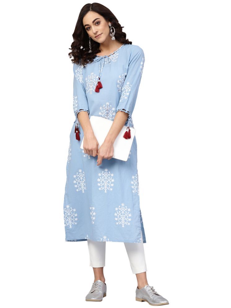     			Yash Gallery Cotton Printed Straight Women's Kurti - Blue ( Pack of 1 )