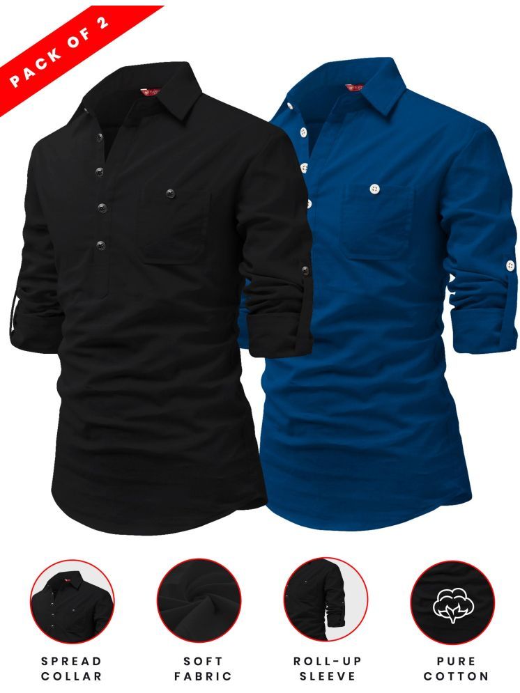     			Yugnik Dark Indigo Cotton Men's Shirt Style Kurta ( Pack of 2 )