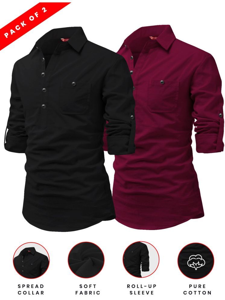     			Yugnik Maroon Cotton Men's Shirt Style Kurta ( Pack of 2 )