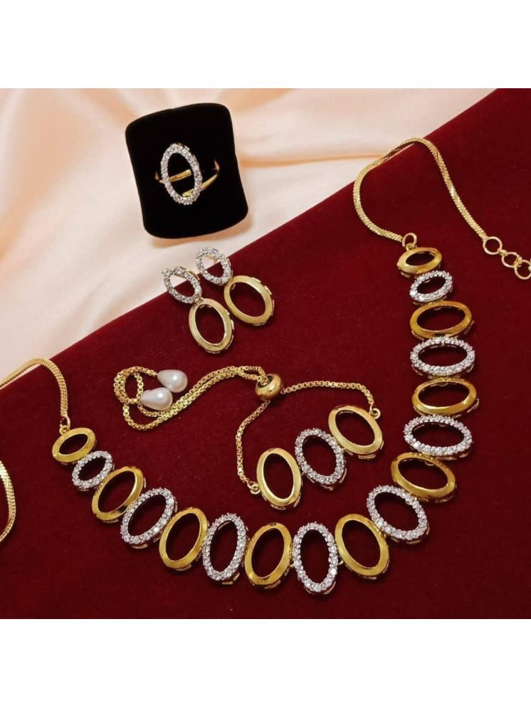     			AKLINA Golden Alloy Necklace Set ( Pack of 5 )