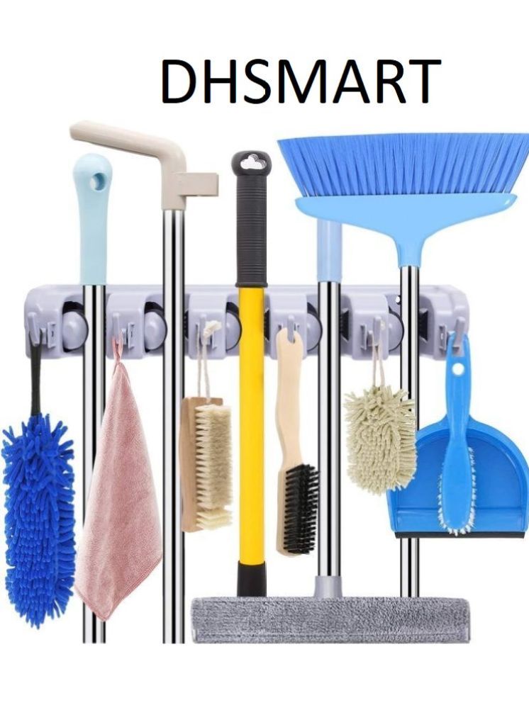     			DHS Mart Broom Holder, 5 Slot 6 Hooks All Purpose Cleaner Block Storage Broomstick Organizer with Hanger Hooks 1 no.s