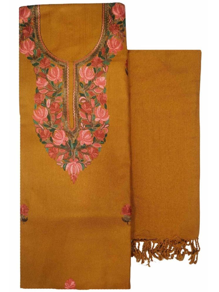     			KASHMIRI Unstitched Woollen Embroidered Dress Material - Yellow ( Pack of 1 )