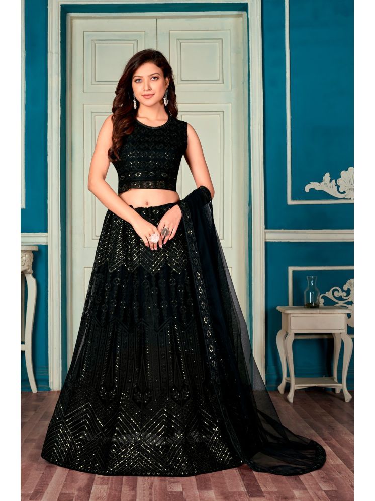     			Varni Fabrics Black Net Chaniya Choli Semi Stitched Lehenga Single