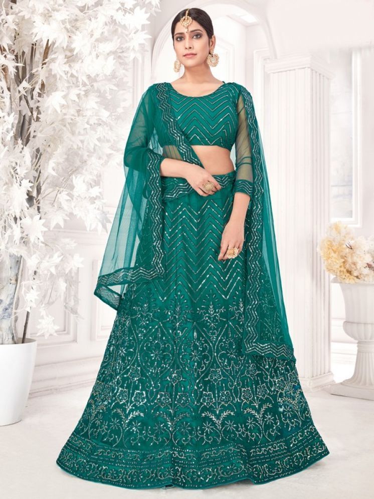     			Varni Fabrics Green Net Chaniya Choli Semi Stitched Lehenga Single