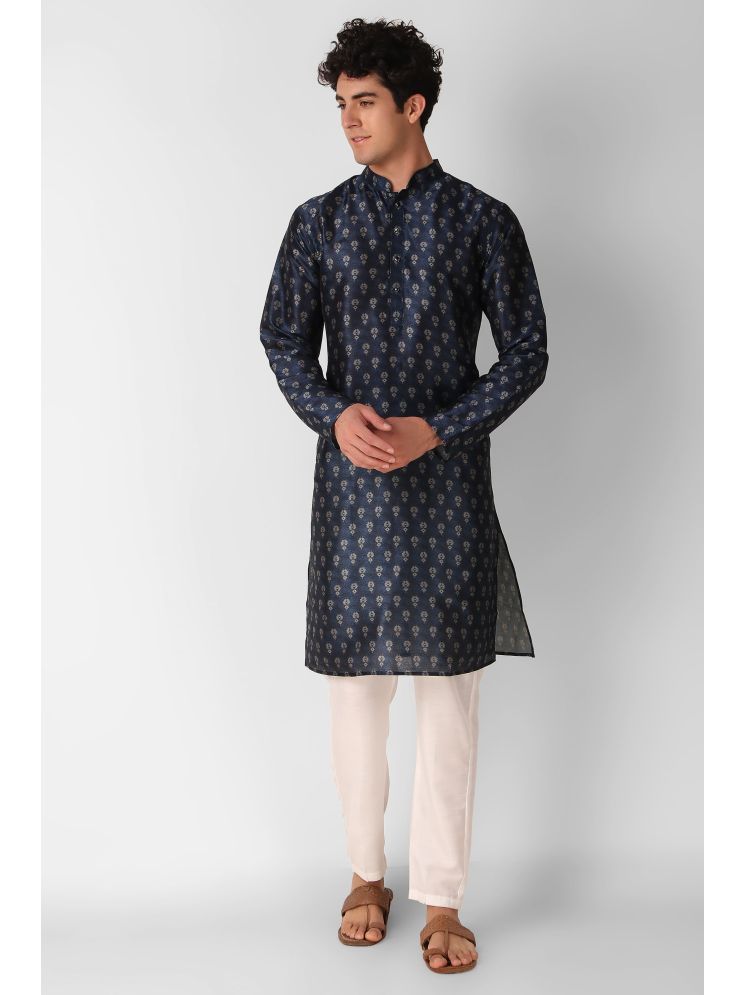     			koshin Navy Silk Regular Fit Men's Kurta Pyjama Set ( Pack of 1 )