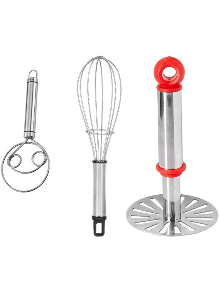     			omortex Multicolor Virgin Plastic Aata Maker, Whisk & Stainless Steel Masher ( Set of 3 )