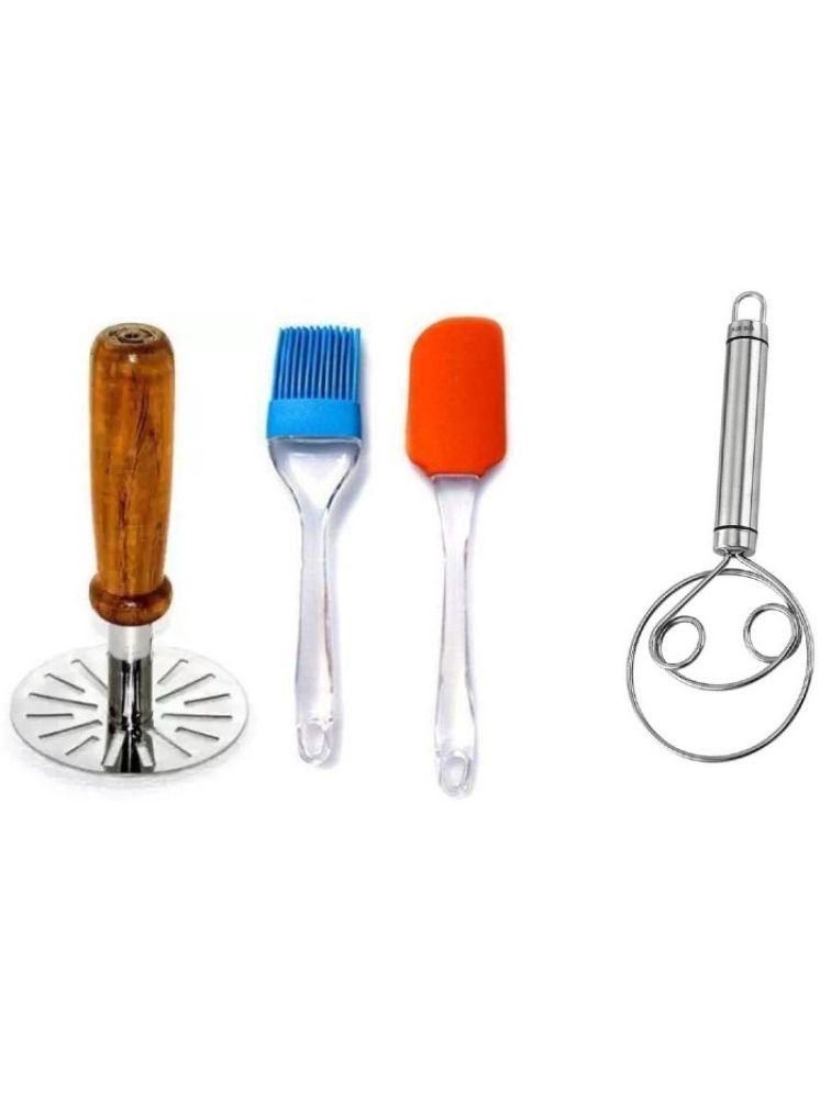     			omortex Multicolor Virgin Plastic Masher, Brush, Spatula, Whisk ( Set of 4 )