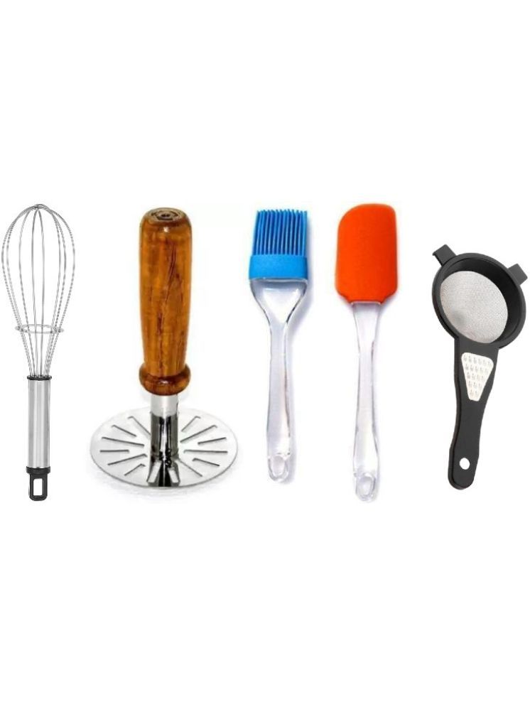     			omortex Multicolor Virgin Plastic Masher, Whisk, Spatula, Brush, Strainer ( Set of 5 )