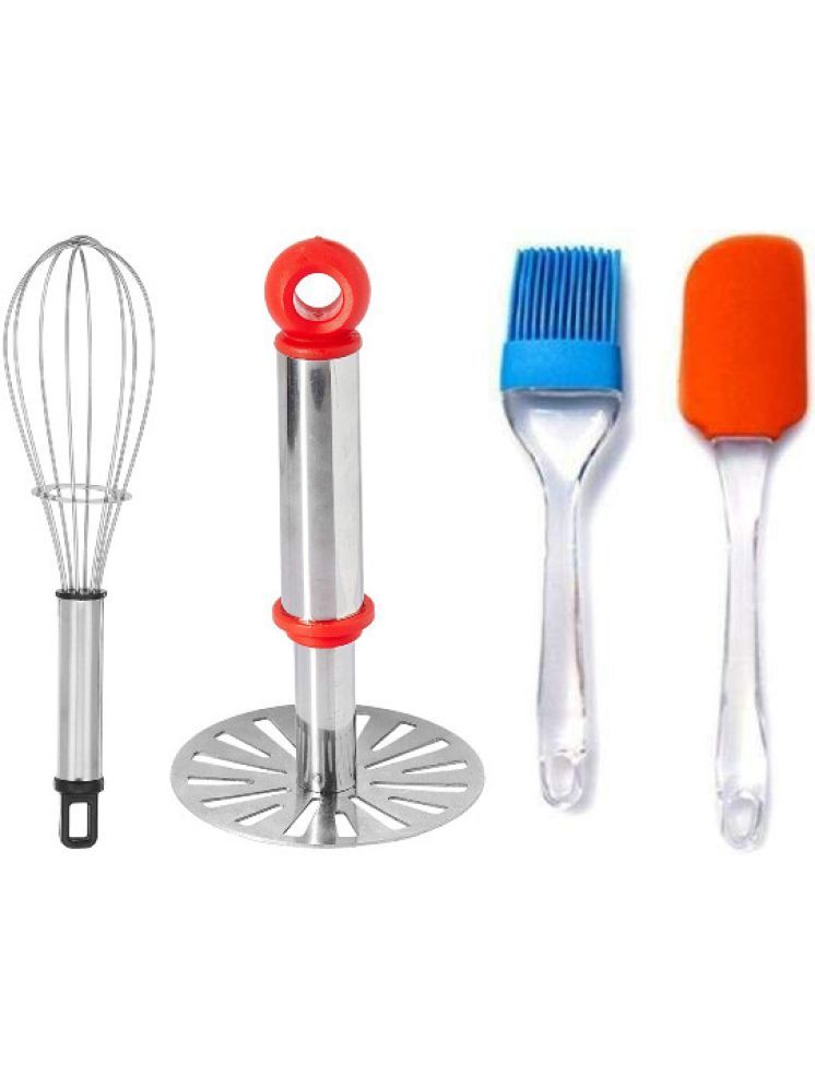     			omortex Multicolor Virgin Plastic Potato Masher, Whisk, Spatula and Brush ( Set of 4 )