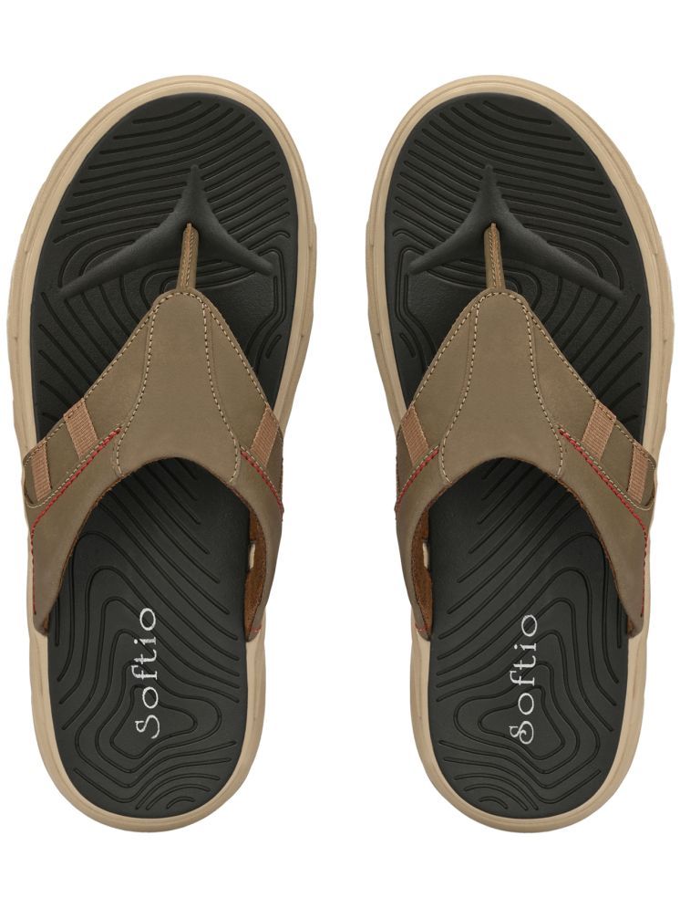     			softio Olive Men's Thong Flip Flop