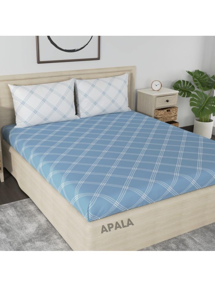     			Apala Microfiber Big Checks 1 Double with 2 Pillow Covers - Navy Blue