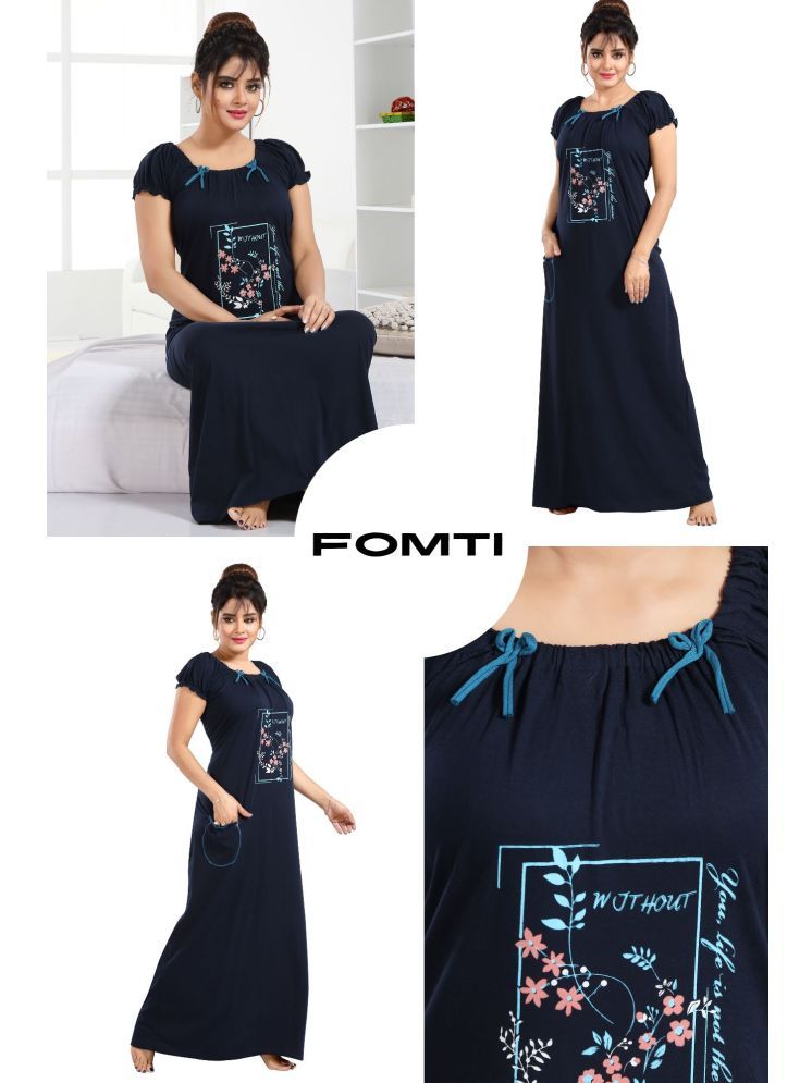     			FOMTI Navy Blue Cotton Women's Nightwear Nighty & Night Gowns ( Pack of 1 )