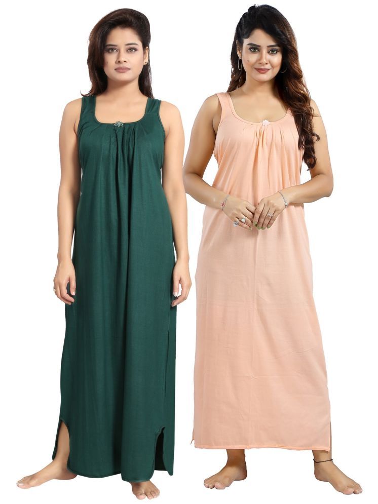     			INNER BEATS Multicolor Cotton Blend Women's Nightwear Nighty & Night Gowns ( Pack of 2 )