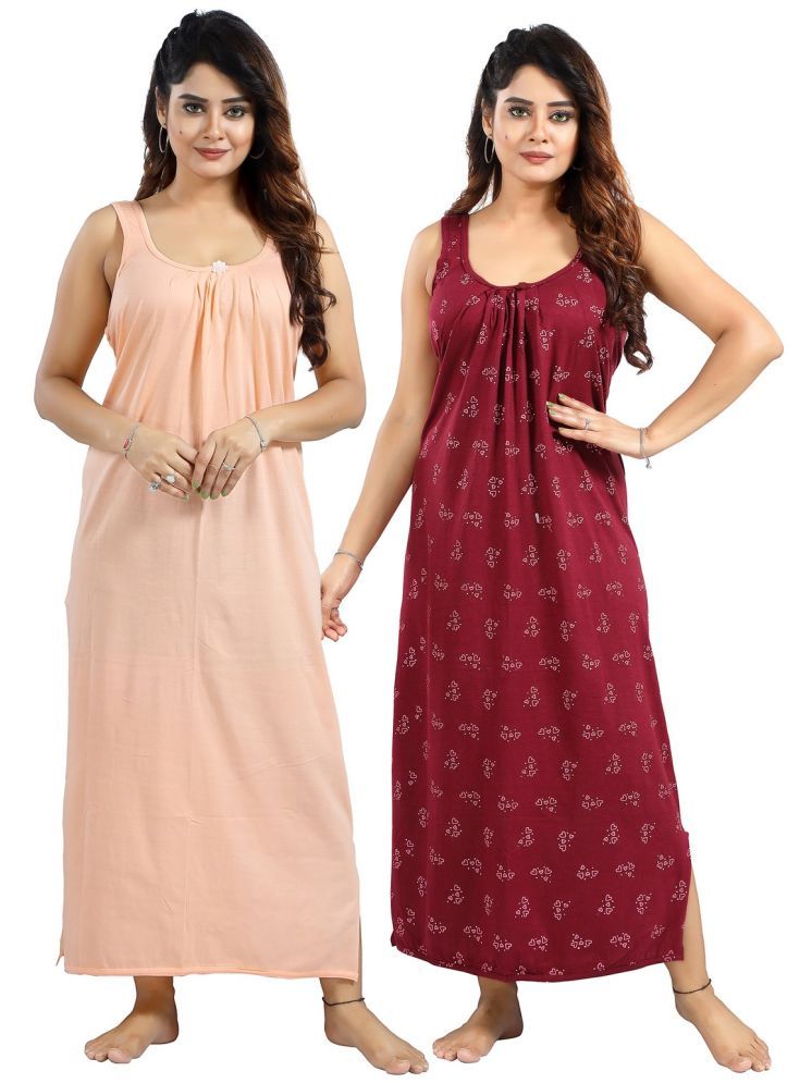     			INNER BEATS Multicolor Cotton Blend Women's Nightwear Nighty & Night Gowns ( Pack of 2 )