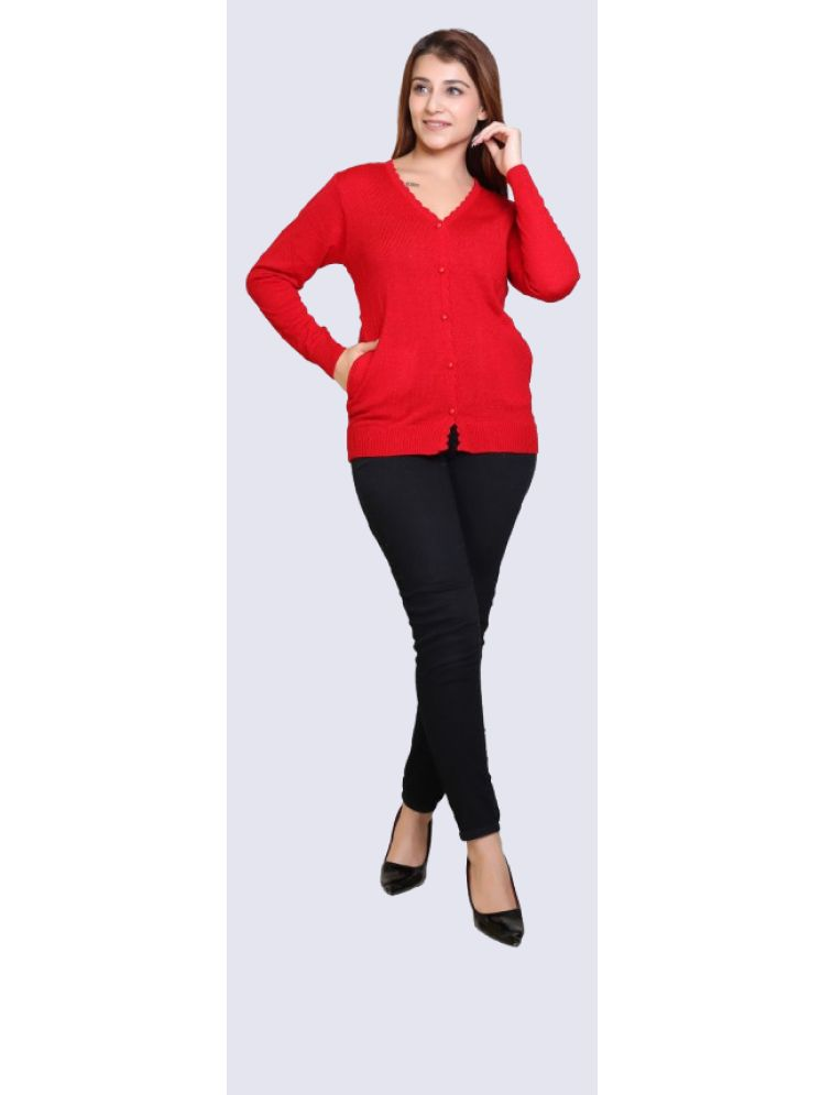     			Japroz Acrylic V Neck Women's Buttoned Cardigans - Red ( Single )