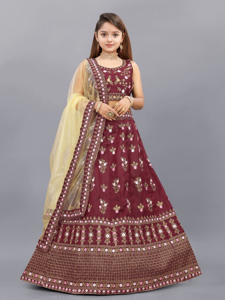     			Lady Shopi Silk Lehenga Choli Set For Girls ( Pack of 1 , Maroon )