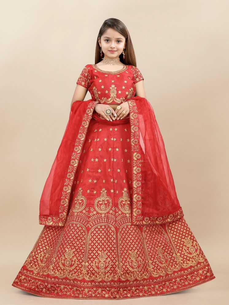     			Lady Shopi Red Silk Girls Lehenga Choli Set ( Pack of 1 )