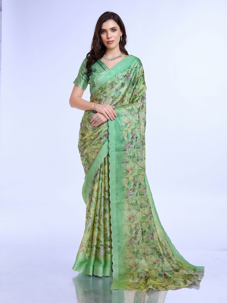     			Rekha Maniyar Chiffon Printed Saree With Blouse Piece - Green ( Pack of 1 )