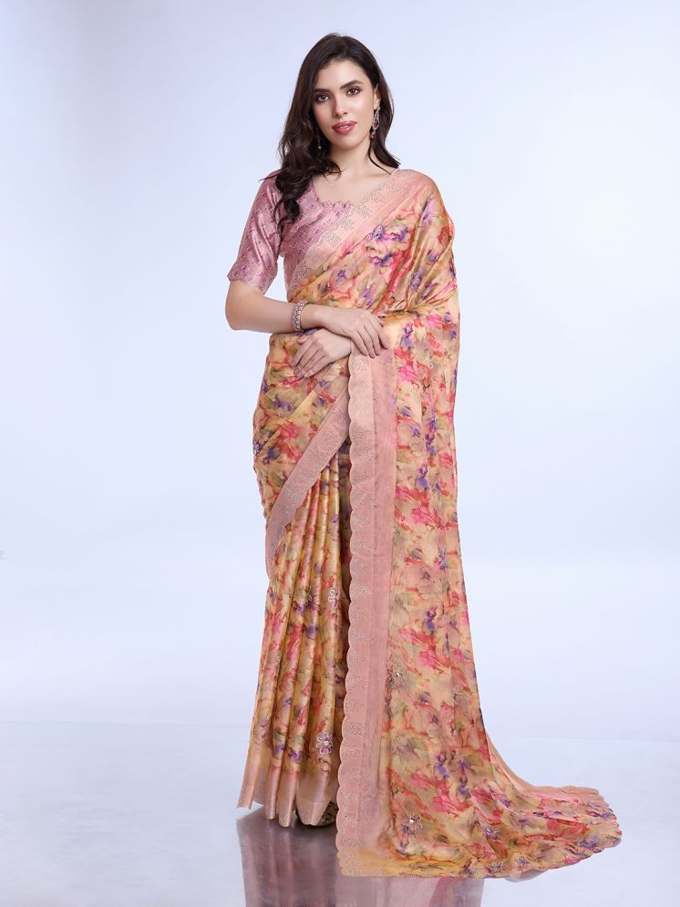     			Rekha Maniyar Chiffon Printed Saree With Blouse Piece - Orange ( Pack of 1 )