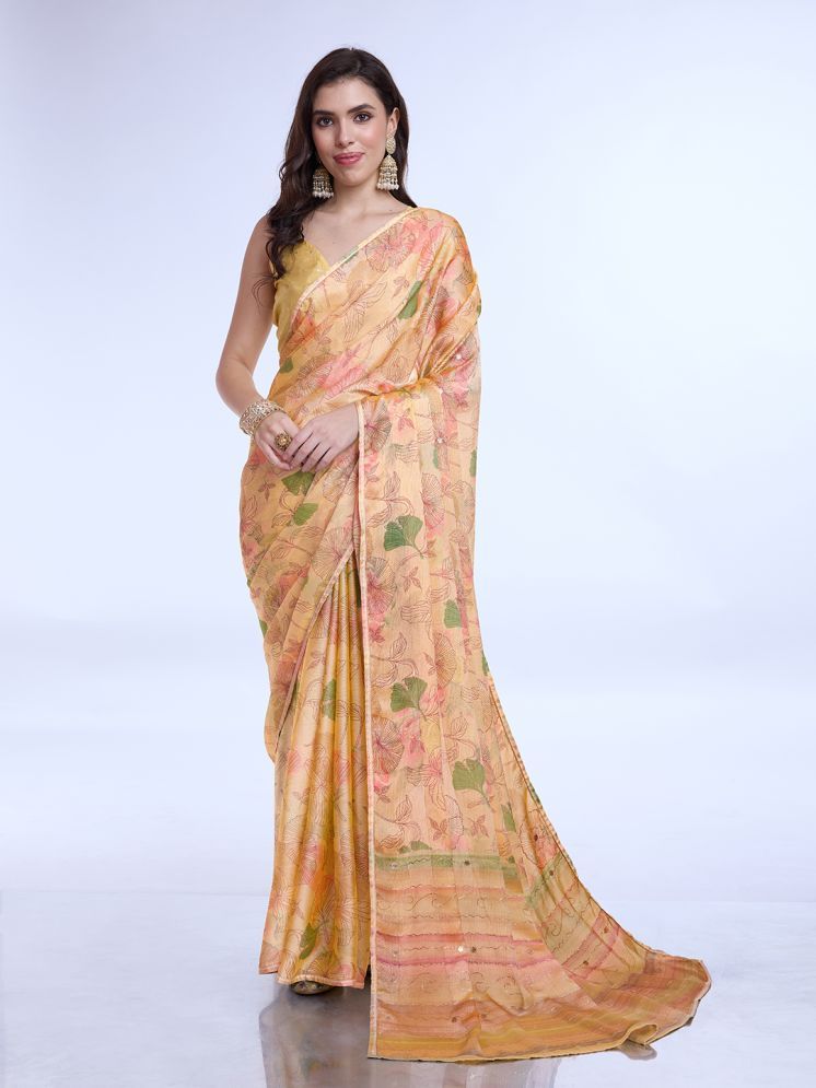     			Rekha Maniyar Chiffon Printed Saree With Blouse Piece - Peach ( Pack of 1 )