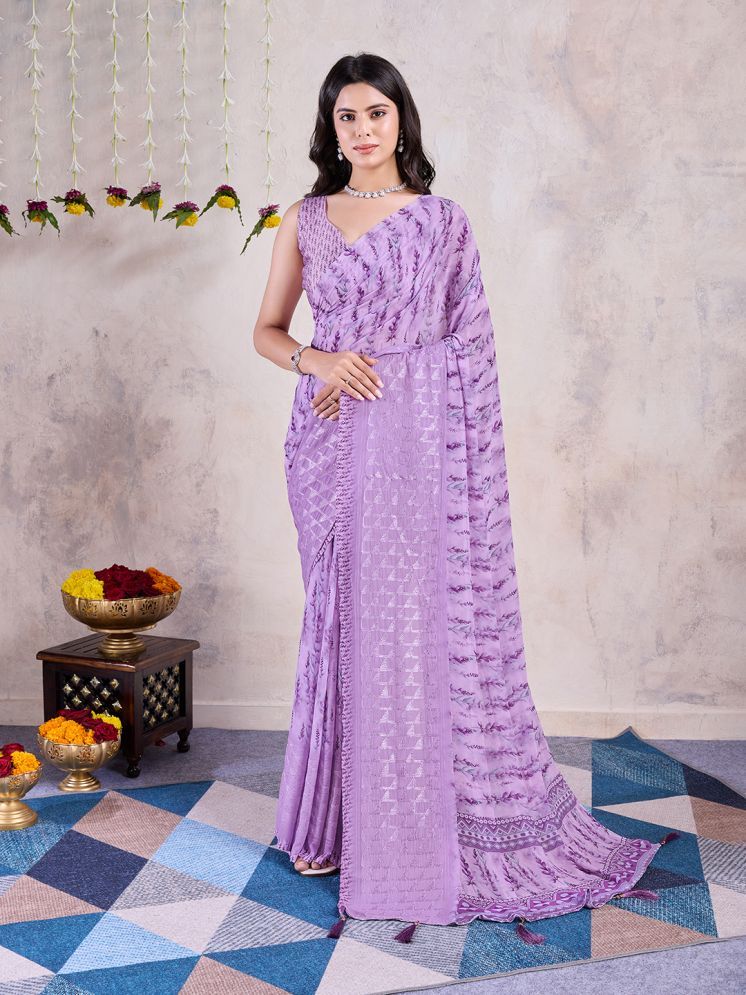     			Rekha Maniyar Chiffon Printed Saree With Blouse Piece - Purple ( Pack of 1 )