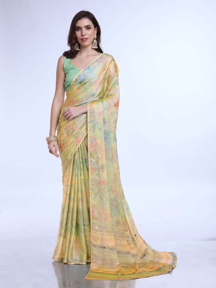     			Rekha Maniyar Chiffon Printed Saree With Blouse Piece - Lime Green ( Pack of 1 )