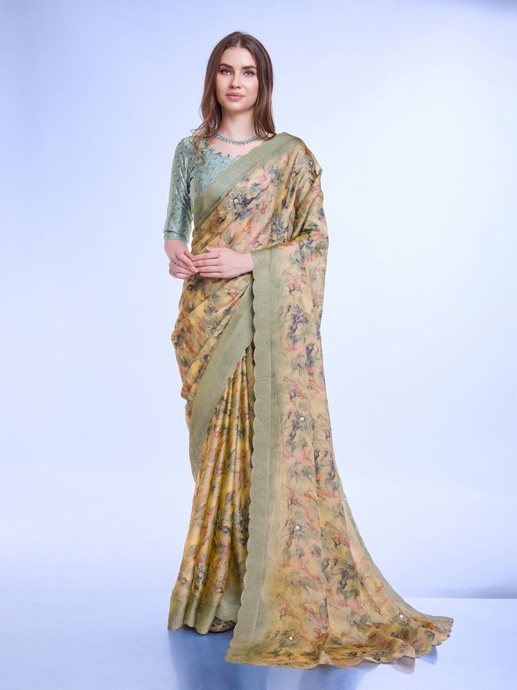     			Rekha Maniyar Chiffon Printed Saree With Blouse Piece - Mustard ( Pack of 1 )