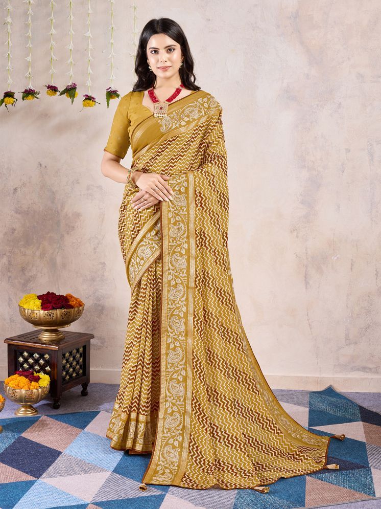     			Rekha Maniyar Georgette Printed Saree With Blouse Piece - Yellow ( Pack of 1 )