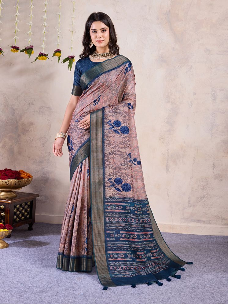     			Rekha Maniyar Silk Printed Saree With Blouse Piece - Beige ( Pack of 1 )